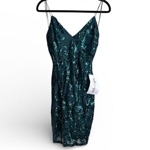 Lovely Day Dark Teal Sequin Backless Dress NEW
